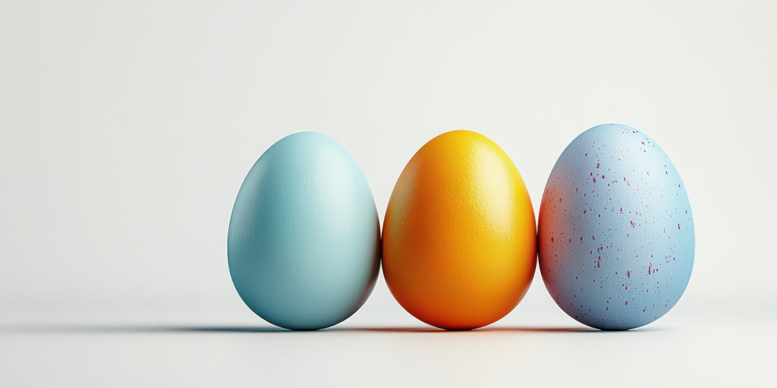 Colorful decorative eggs arranged on a light background for spring celebration or Easter festivities